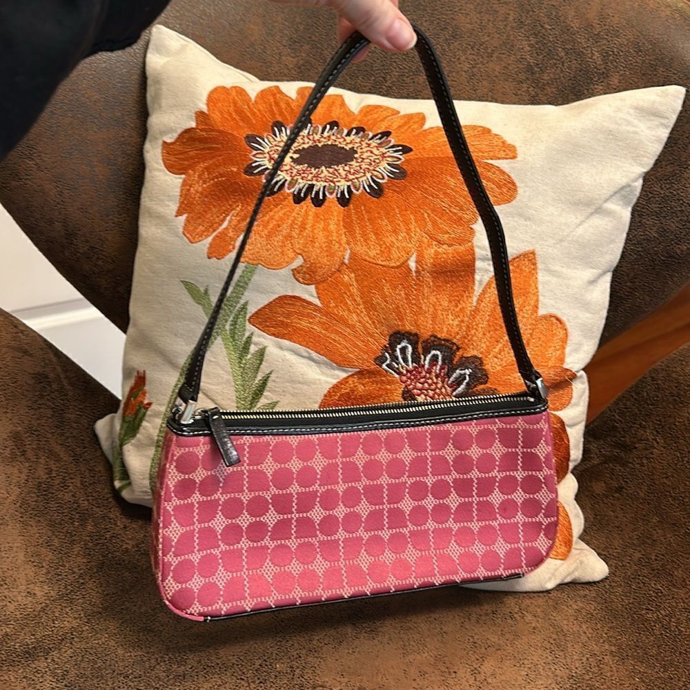 KATE SPADE 90’s PINK W/ BLACK LEATHER DEMI POUCHETTE BAG RETRO WORKING GIRL EUC